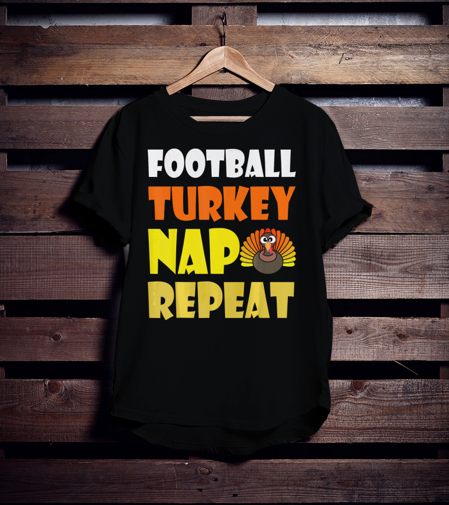 Football Turkey Nap Repeat Thanksgiving Enthusiast T-Shirt