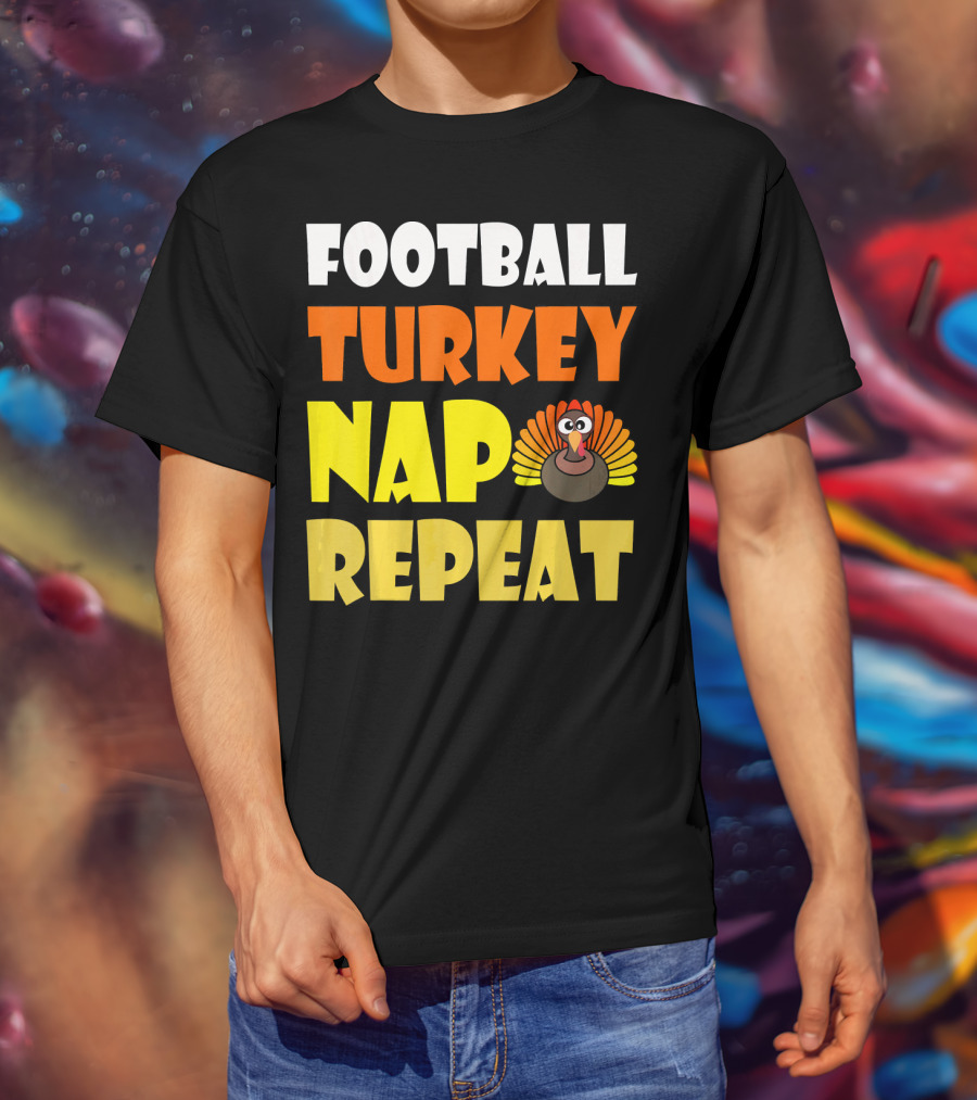 Football Turkey Nap Repeat Thanksgiving Enthusiast T-Shirt