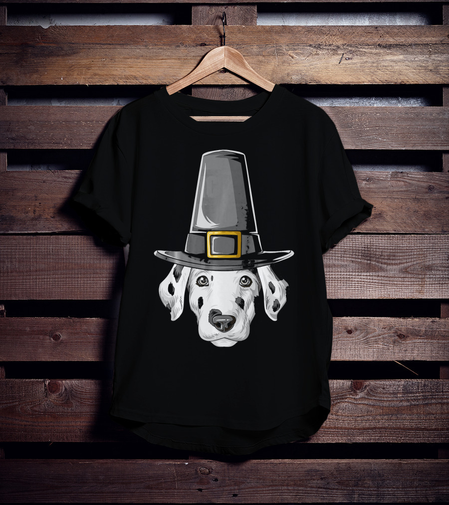 Dalmatian Dog In Pilgrim Hat Thanksgiving T-Shirt