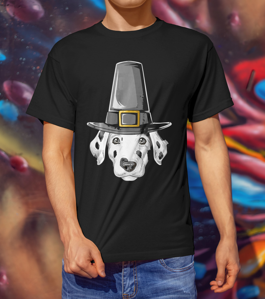 Dalmatian Dog In Pilgrim Hat Thanksgiving T-Shirt