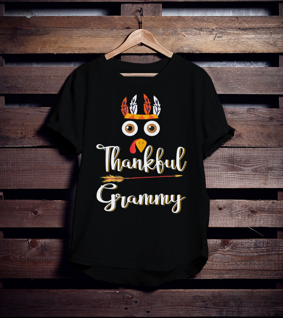 Thankful Grammy Turkey Face With Feather Headband And Arrow T-Shirt
