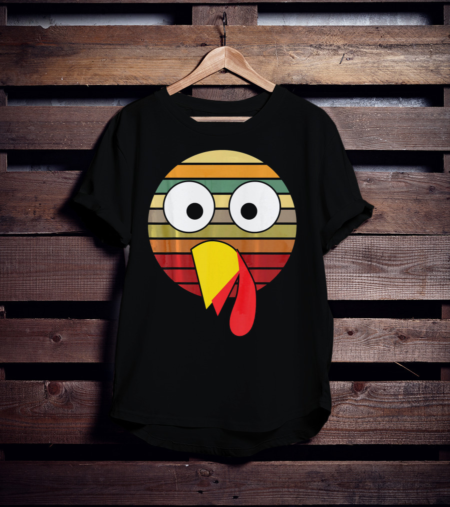Retro Striped Turkey Face Thanksgiving Halloween Costume T-Shirt