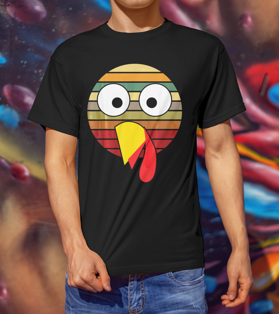 Retro Striped Turkey Face Thanksgiving Halloween Costume T-Shirt