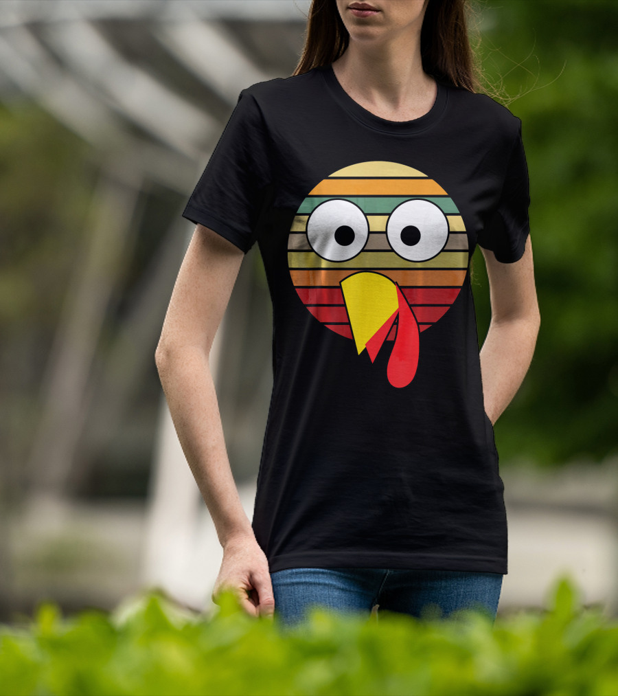 Retro Striped Turkey Face Thanksgiving Halloween Costume T-Shirt