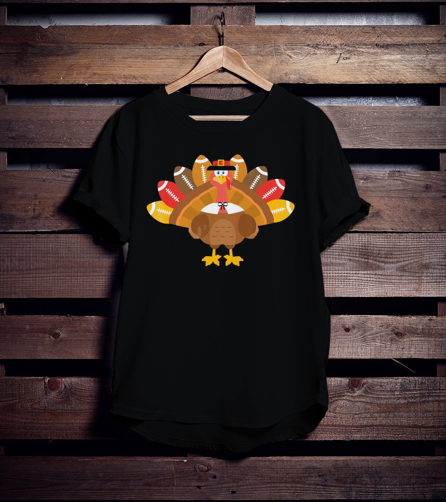 Thanksgiving Turkey Pilgrim Football Feathers T-Shirt