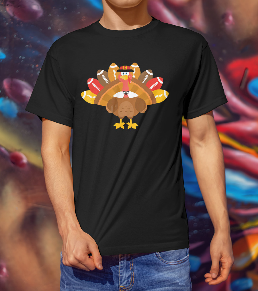 Thanksgiving Turkey Pilgrim Football Feathers T-Shirt