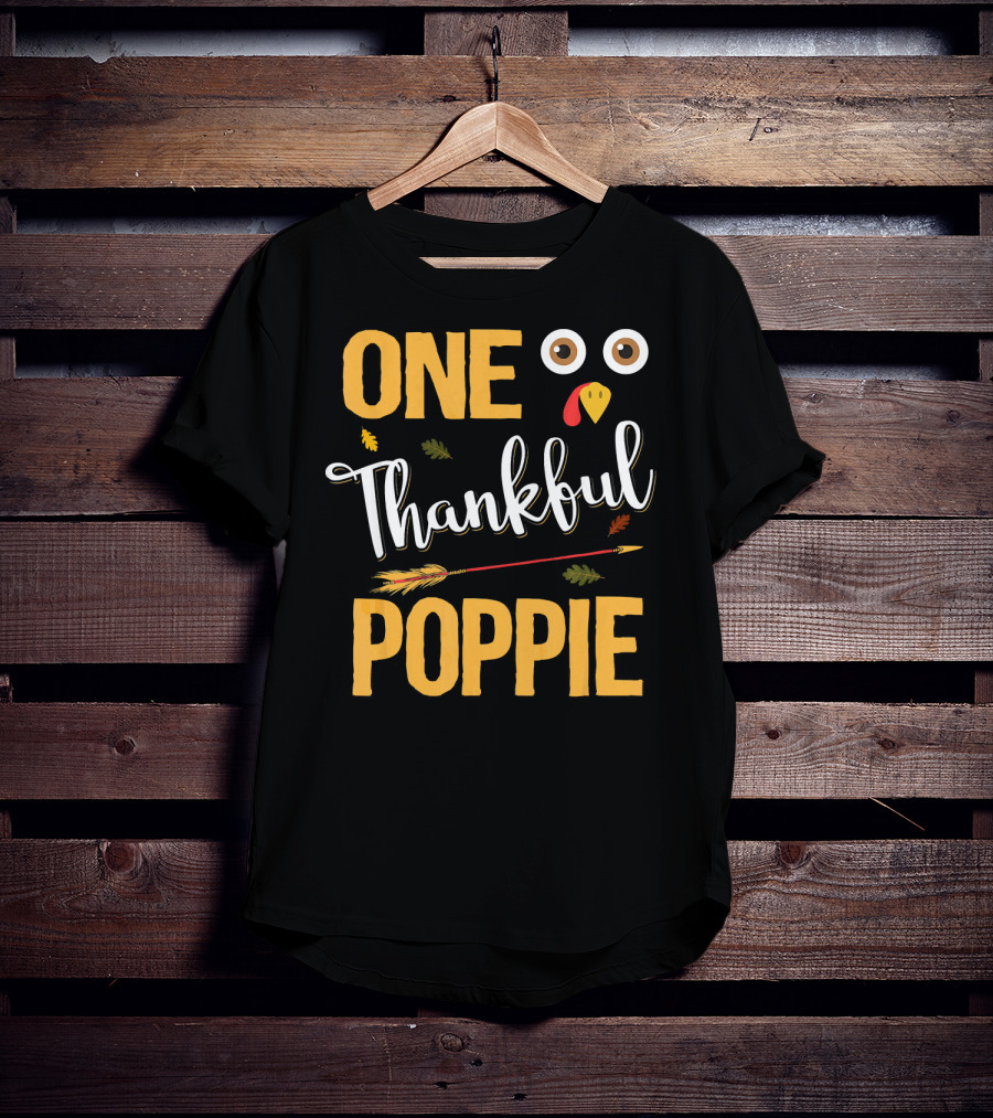One Thankful Poppie Turkey Face Thanksgiving Elements T-Shirt