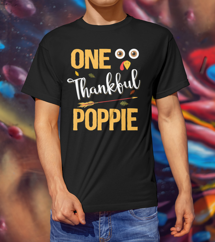 One Thankful Poppie Turkey Face Thanksgiving Elements T-Shirt