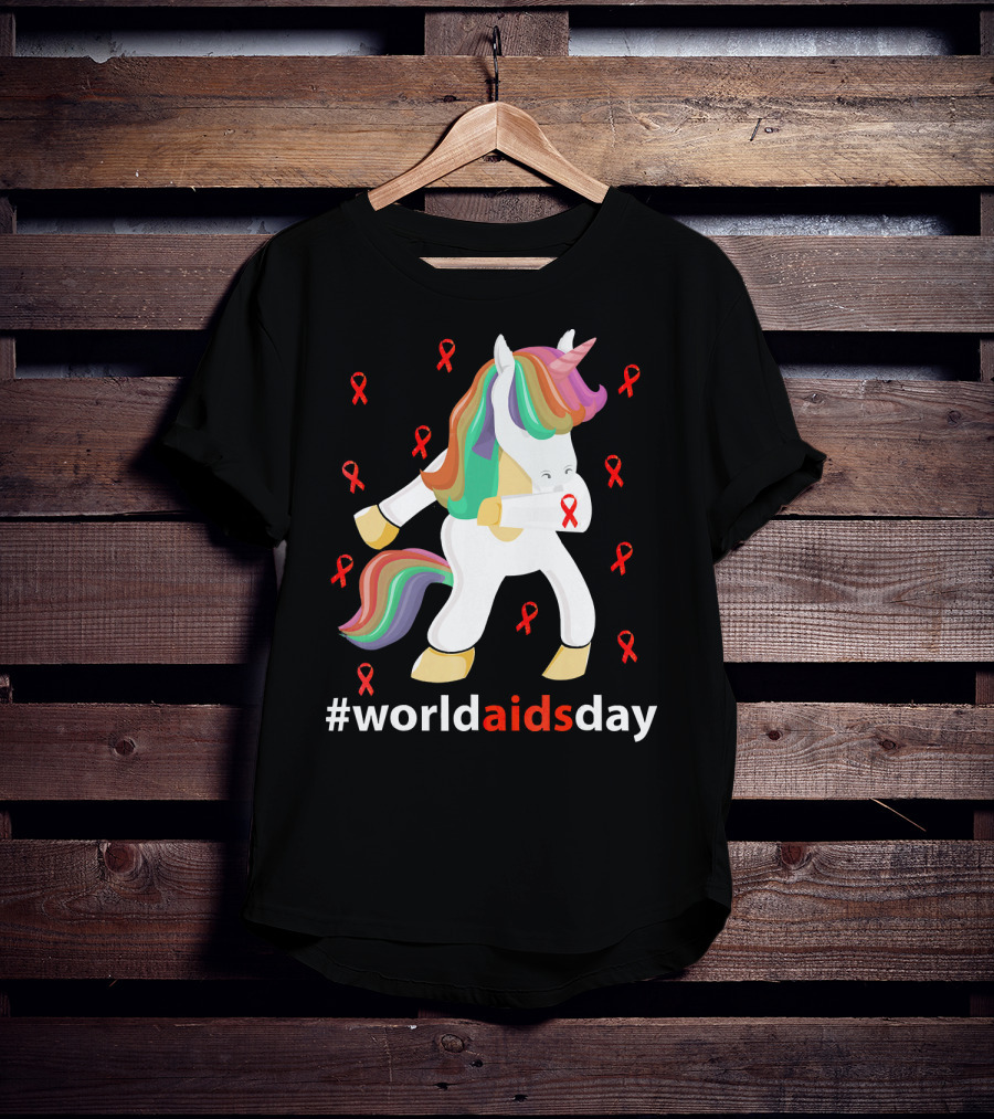 WorldAIDSDay Unicorn With Red Ribbons December 1st T-Shirt