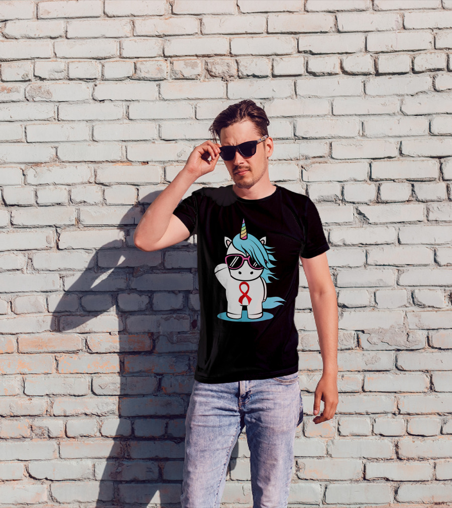 Unicorn With Sunglasses Red Ribbon Aids Awareness HIV Stigma Support T-Shirt