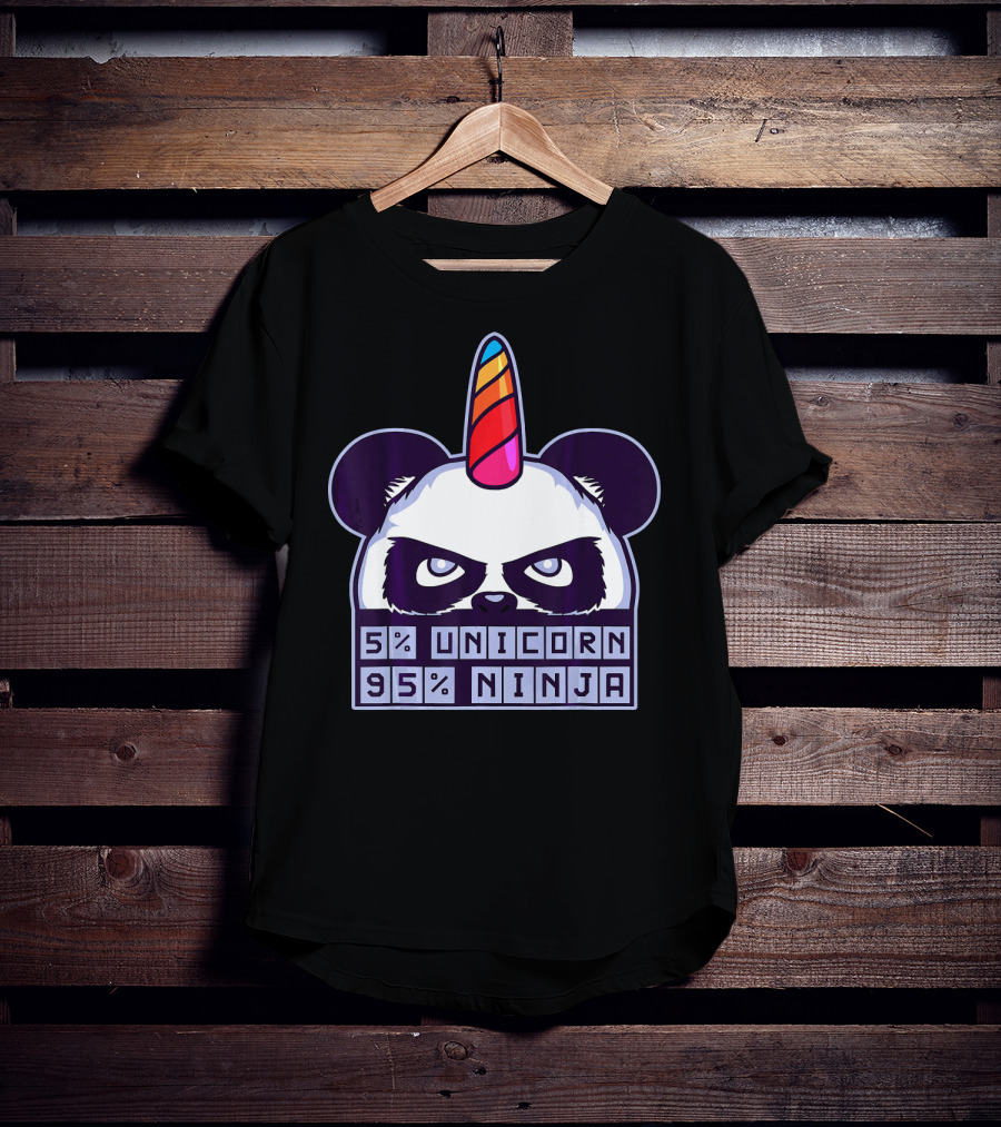 5% Unicorn 95% Ninja Panda With Unicorn Horn T-Shirt