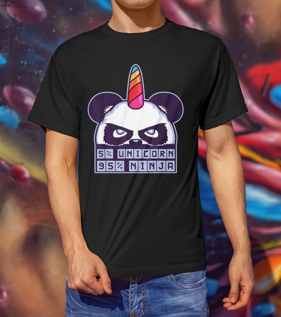 5% Unicorn 95% Ninja Panda With Unicorn Horn T-Shirt