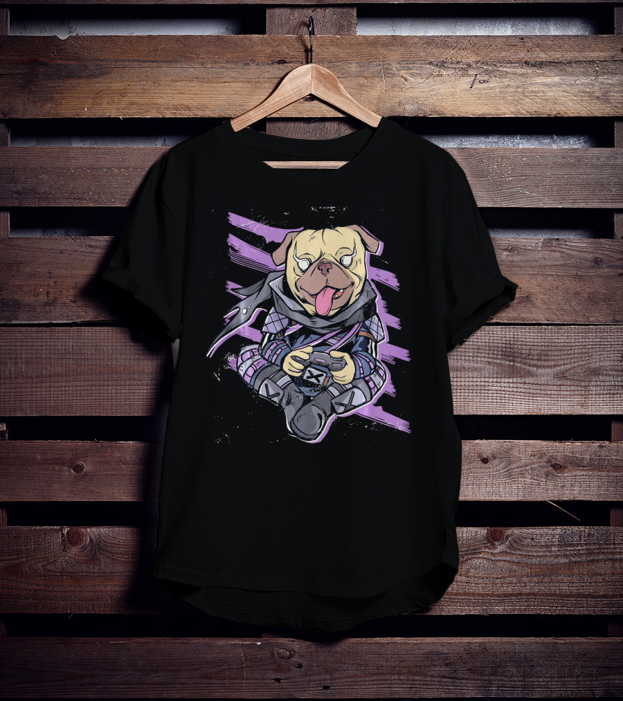 Ninja Pug Playing Video Game Controller Epic Battle T-Shirt