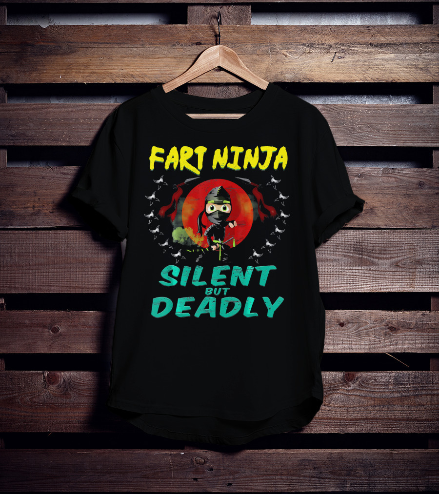 Fart Ninja Silent But Deadly With Funny Ninja In Red Circle T-Shirt
