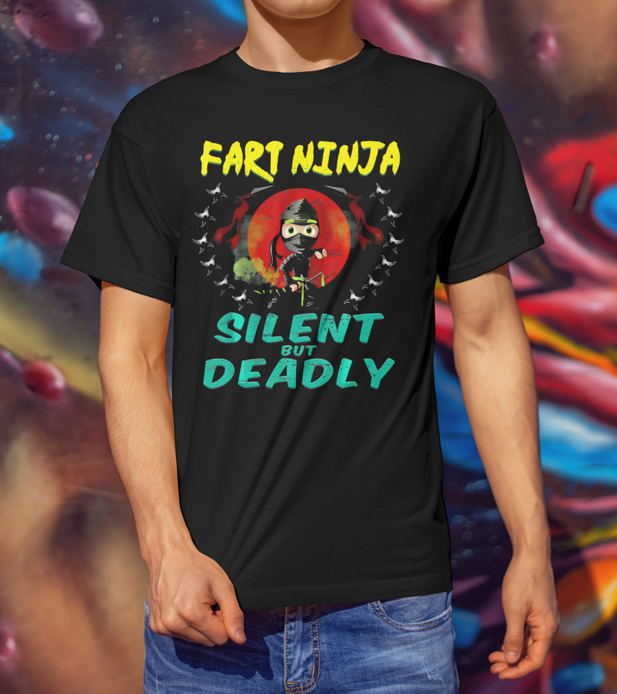 Fart Ninja Silent But Deadly With Funny Ninja In Red Circle T-Shirt
