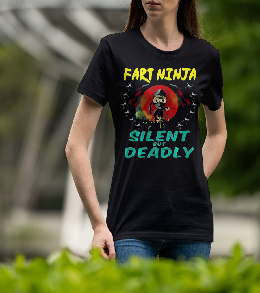 Fart Ninja Silent But Deadly With Funny Ninja In Red Circle T-Shirt