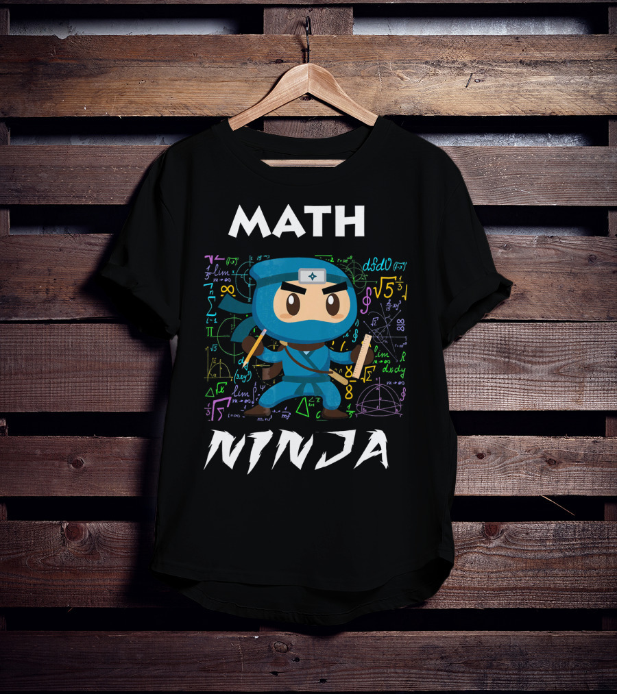 Math Ninja Dark With Equations And Symbols T-Shirt