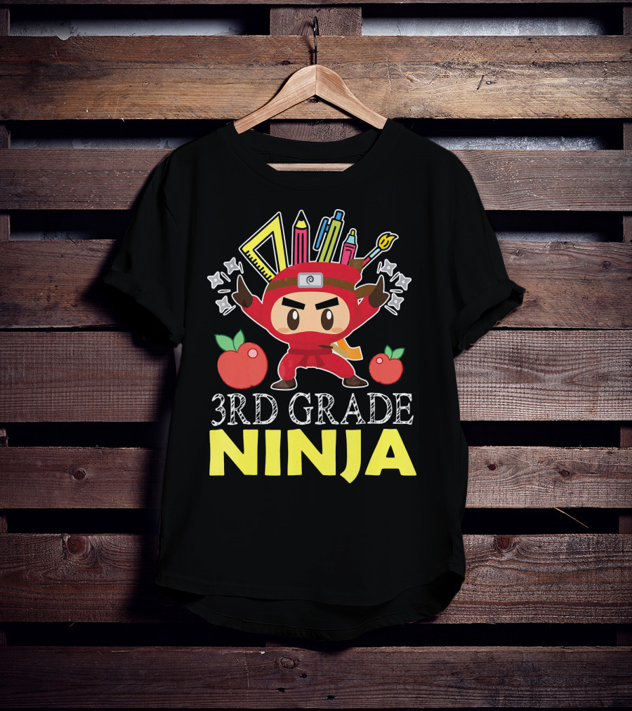 3RD Grade Ninja Pencil Crayon Star Apples T-Shirt