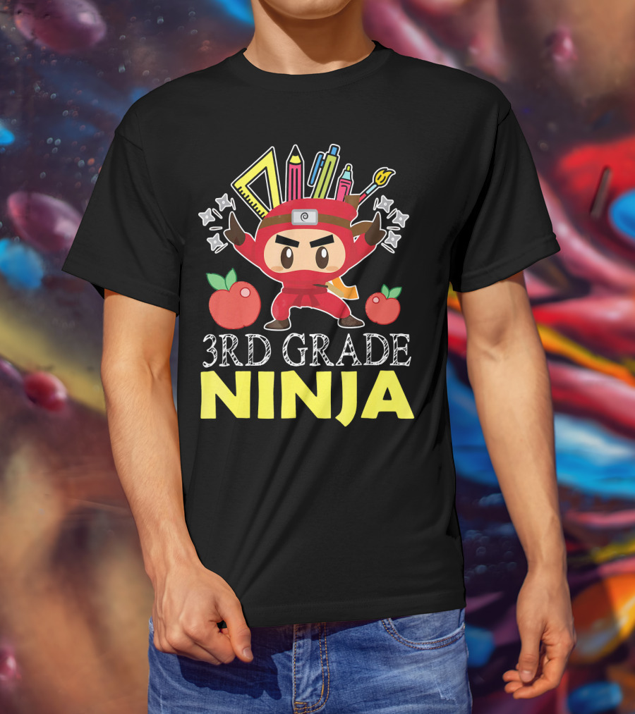 3RD Grade Ninja Pencil Crayon Star Apples T-Shirt