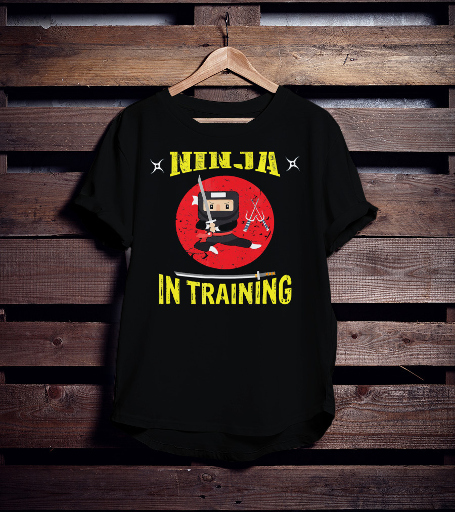 Ninja In Training Samurai Sword Martial Arts Red Circle Shuriken T-Shirt