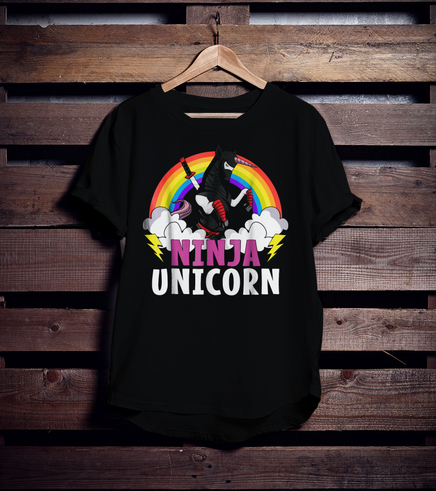 Ninja Unicorn Rainbow Karate Martial Arts T-Shirt