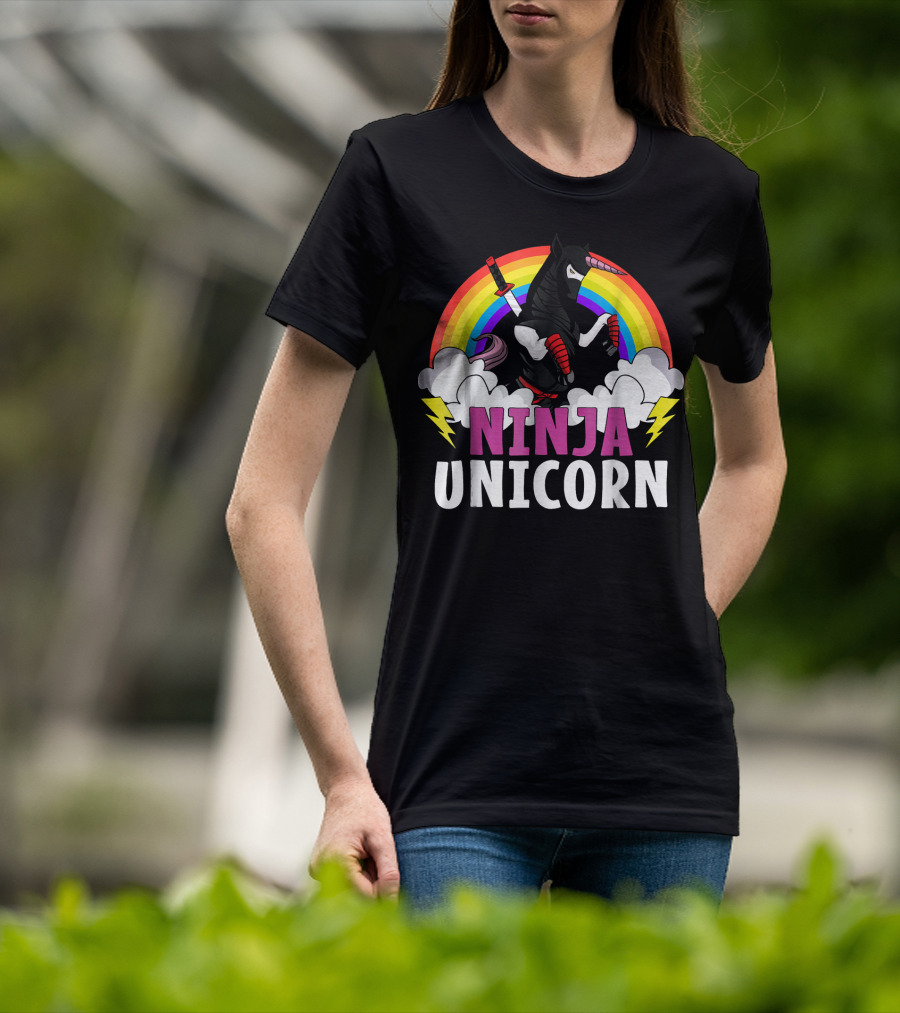 Ninja Unicorn Rainbow Karate Martial Arts T-Shirt