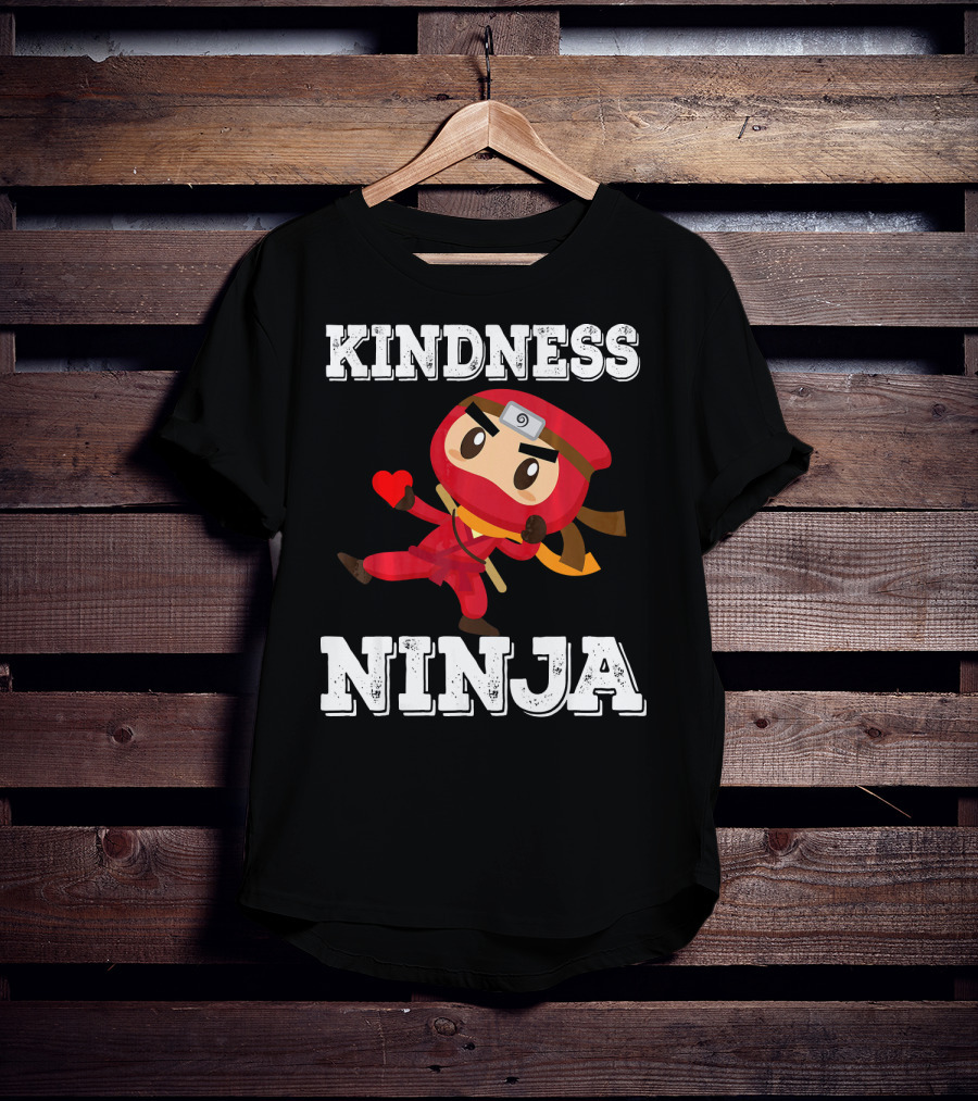 Kindness Ninja Cute Anti Bullying Funny Red Heart Cartoon Character T-Shirt
