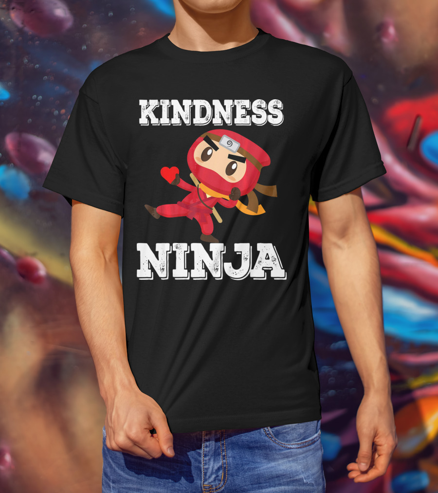 Kindness Ninja Cute Anti Bullying Funny Red Heart Cartoon Character T-Shirt