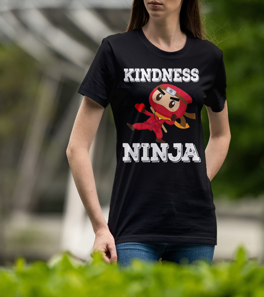 Kindness Ninja Cute Anti Bullying Funny Red Heart Cartoon Character T-Shirt