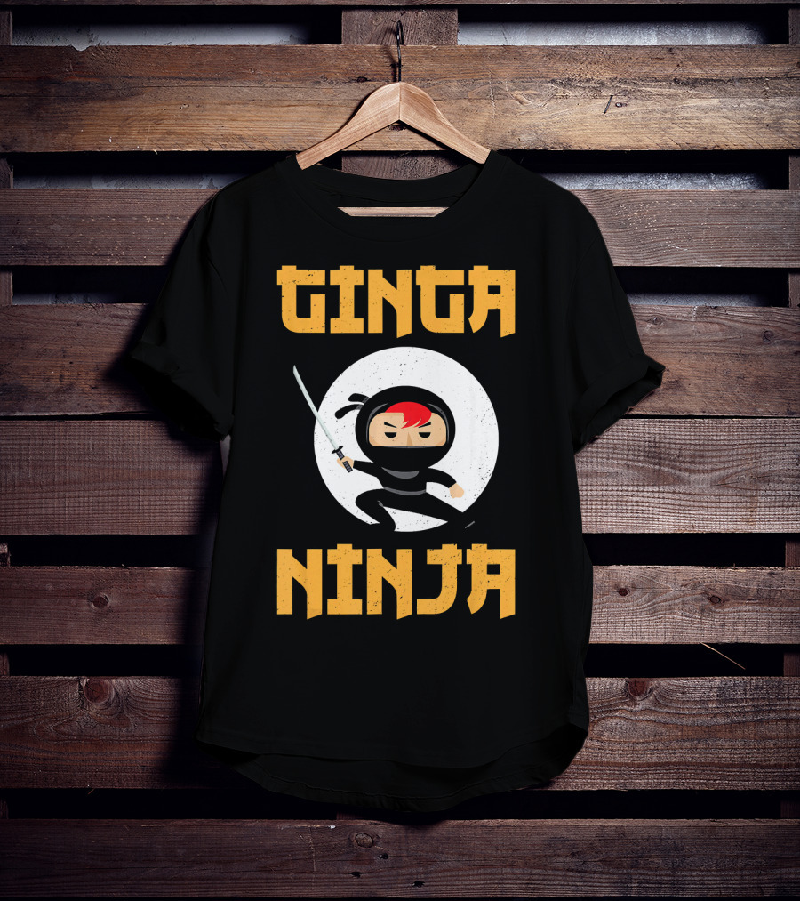 Ginger Pride Ginga Ninja Funny Redhead With Sword Character T-Shirt