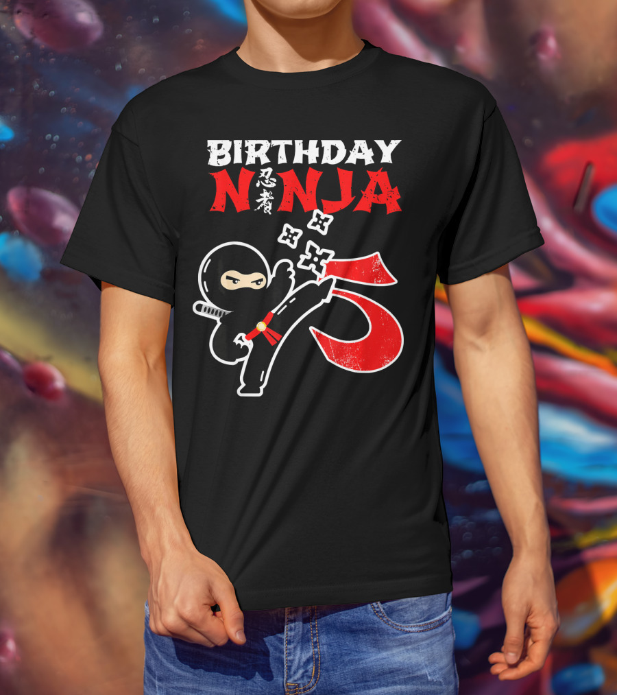 Birthday Ninja Kicking 5th T-Shirt
