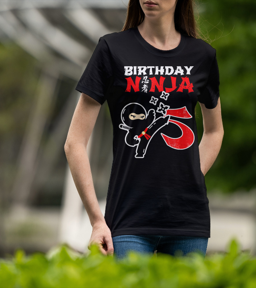 Birthday Ninja Kicking 5th T-Shirt