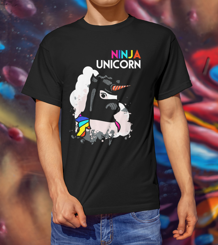 Ninja Unicorn Funny Cool Martial Arts Rainbow Scarf T-Shirt
