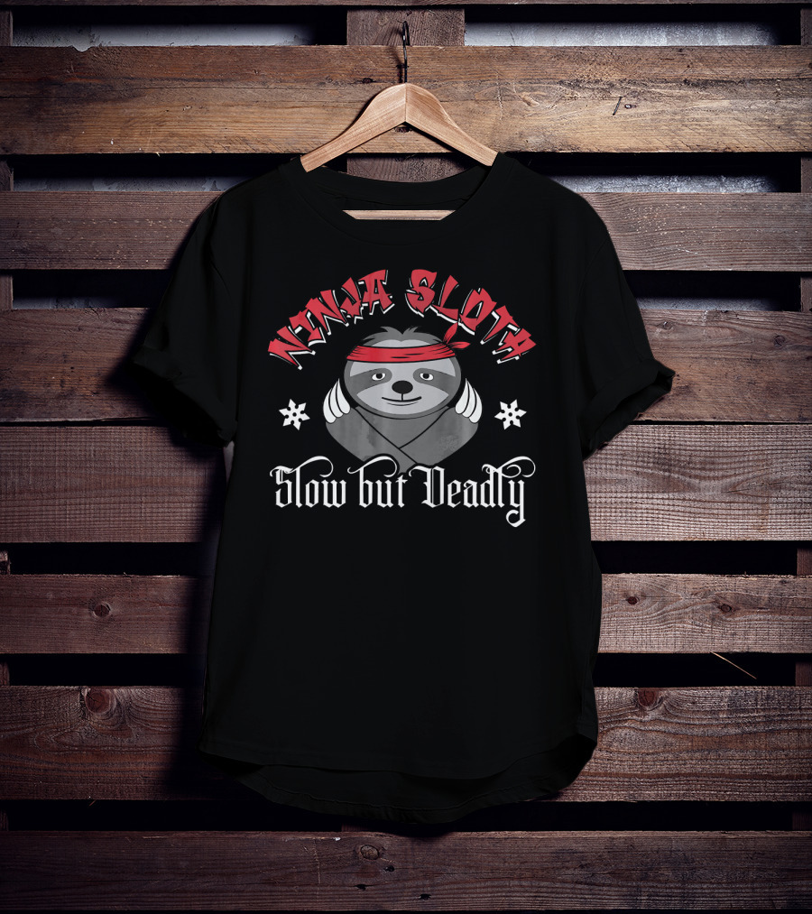 Ninja Sloth Slow But Deadly Funny Sloth Combat T-Shirt