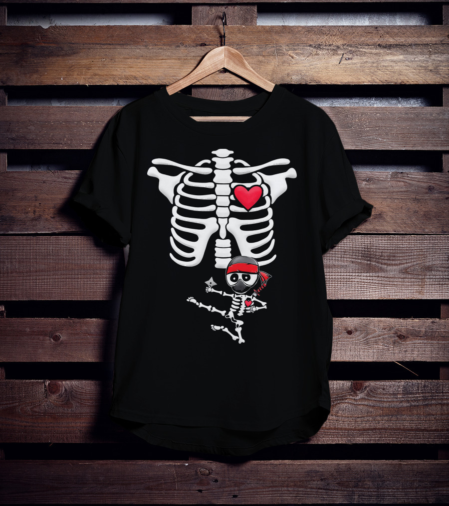 Maternity Baby Skeleton Ninja Heart Costume T-Shirt