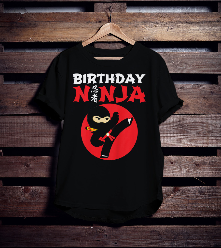 Birthday Ninja Kicking Action Kids Party T-Shirt