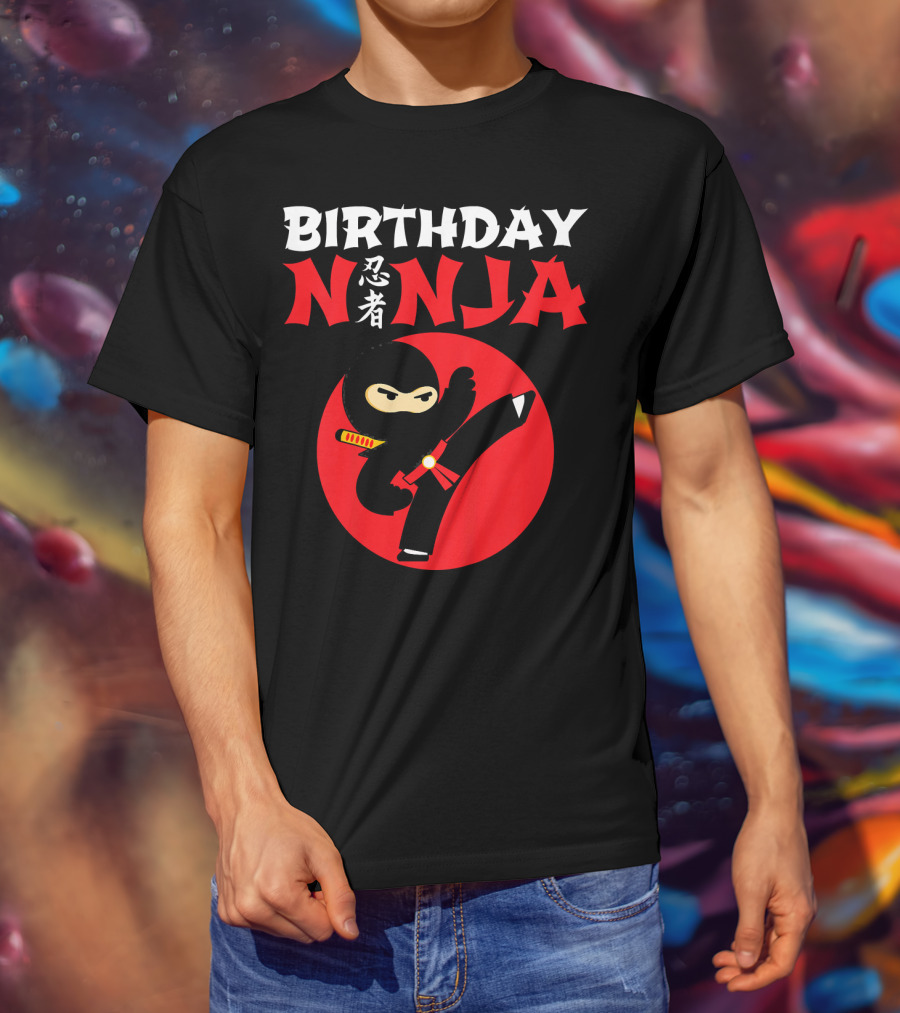 Birthday Ninja Kicking Action Kids Party T-Shirt