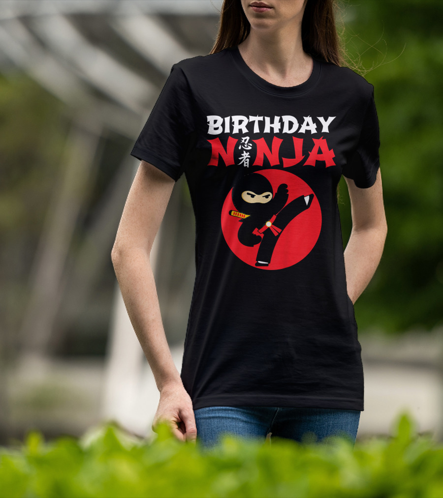 Birthday Ninja Kicking Action Kids Party T-Shirt
