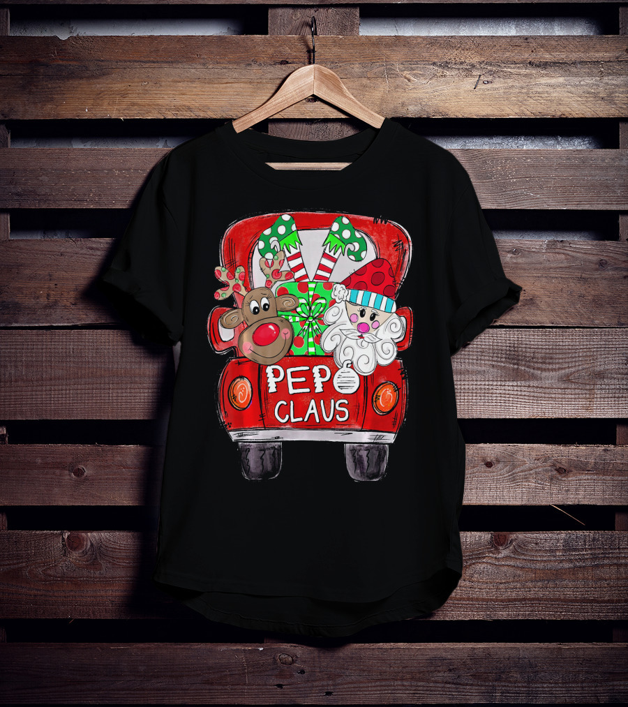 Pepo Claus Reindeer And Santa In Christmas Gift Back Truck T-Shirt