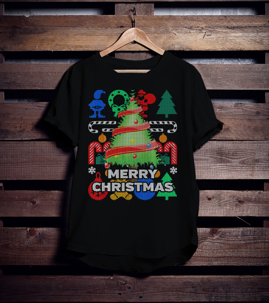 Merry Christmas Tree Ugly Xmas Tacky Sweater Candy Cane Ornaments T-Shirt