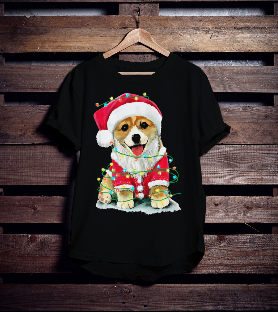 Festive Christmas Corgi Santa With Holiday Lights Corgmas San T-Shirt