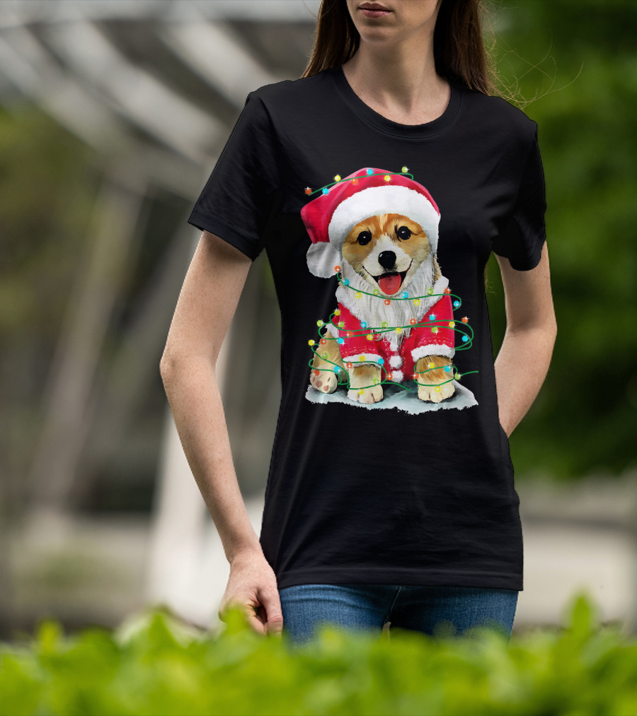 Festive Christmas Corgi Santa With Holiday Lights Corgmas San T-Shirt