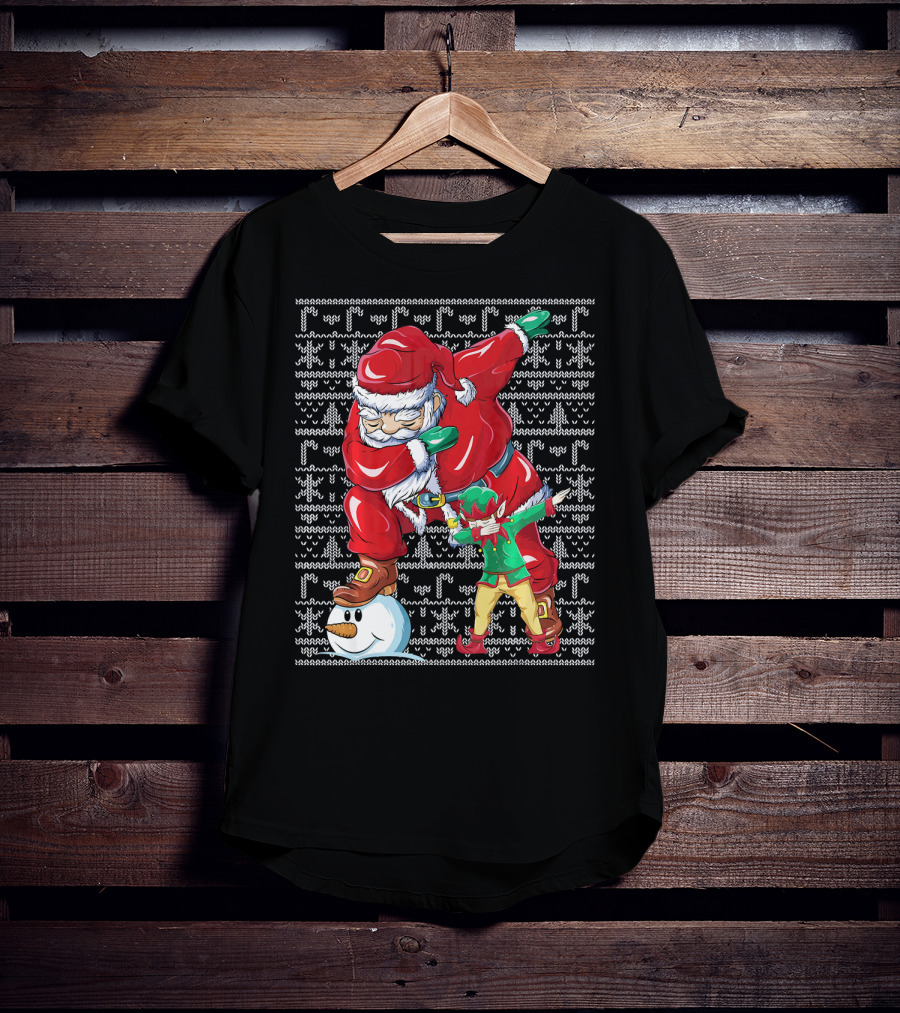 Christmas Dabbing Santa Elf With Snowman Head T-Shirt