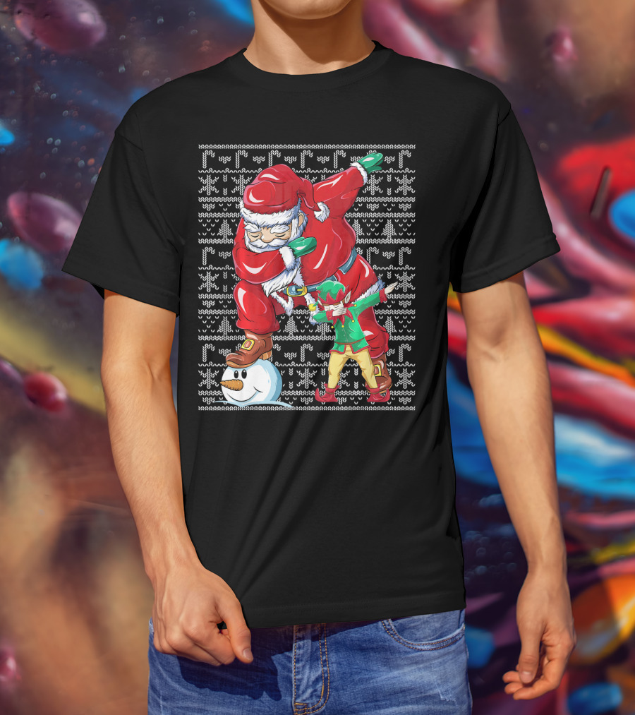 Christmas Dabbing Santa Elf With Snowman Head T-Shirt