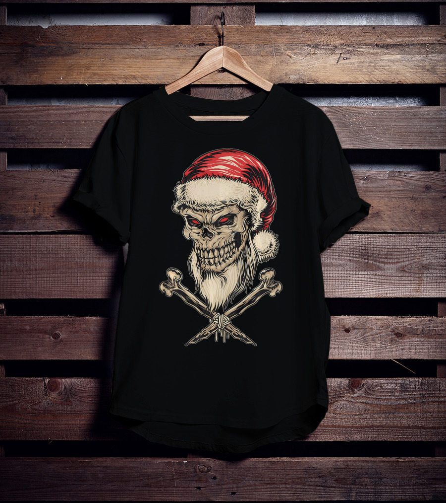 Vintage Santa Skull With Crossbones Christmas T-Shirt