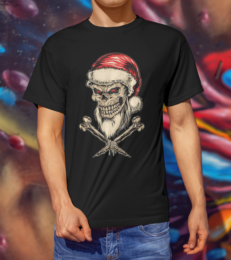 Vintage Santa Skull With Crossbones Christmas T-Shirt