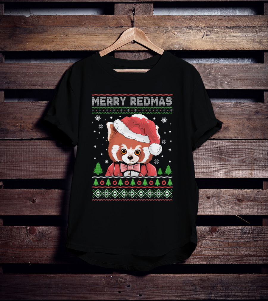 Merry Redmas Raccoon With Santa Hat And Festive T-Shirt