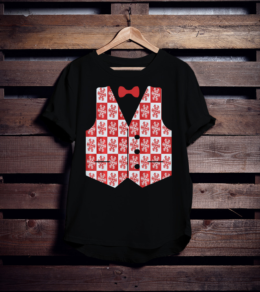 Red And White Snowflake Vest With Bow Tie T-Shirt