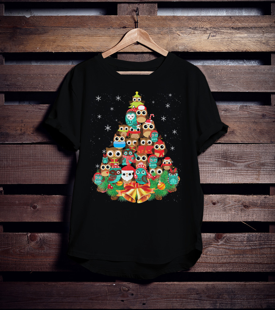 Owl Holiday Festive Tree Bells Ornaments Christmas T-Shirt