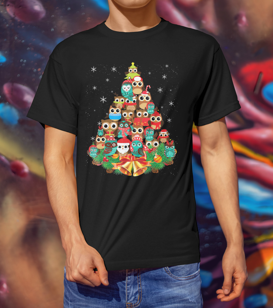 Owl Holiday Festive Tree Bells Ornaments Christmas T-Shirt